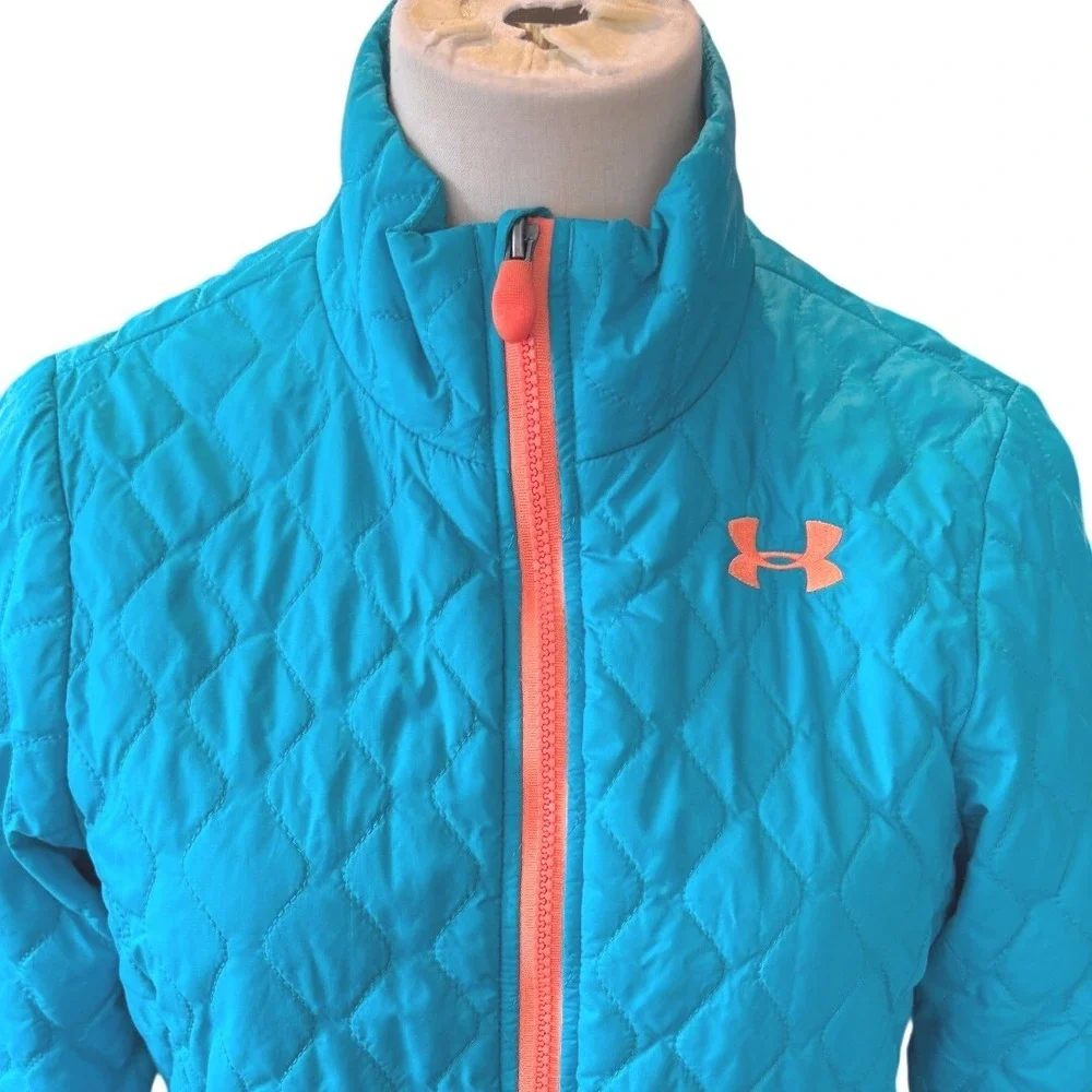 Under Armour ColdGear Infrared Primaloft Quilted Jacket Youth Large Teal Orange